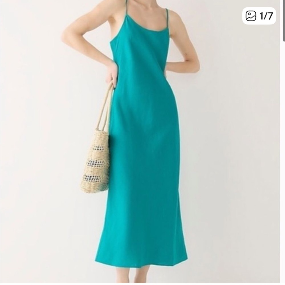 J. Crew Teal Slip linen blend Midi dress sz 10